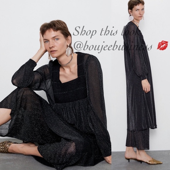 ZARA BNWT Dress with Metallic Thread + Pants 2pc Coord Set - Picture 2 of 5